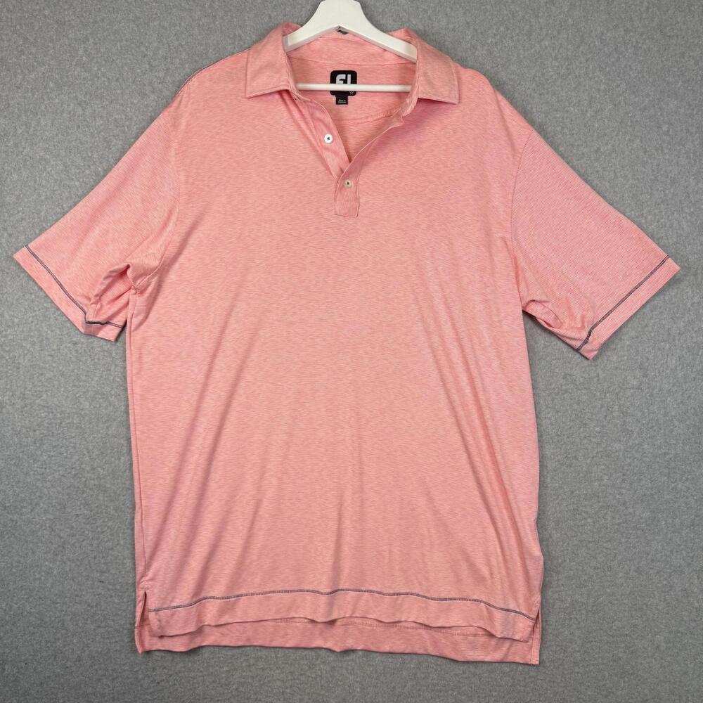 Footjoy men's Large Short Sleeve coral orange striped golf Performance Polo